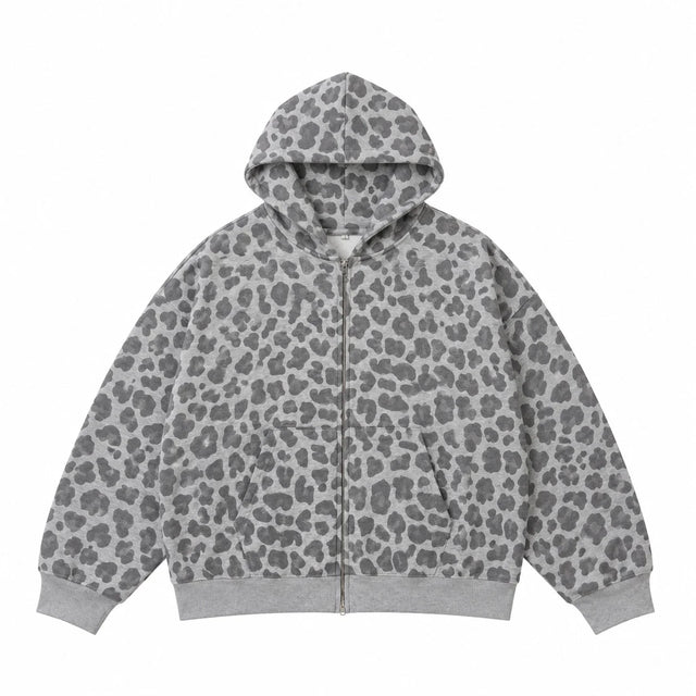 Grey Leopard Zip Hoodie