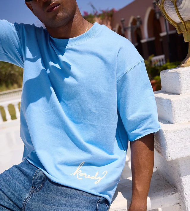 KOREDG BASIC T-SHIRT - SKY BLUE ( RAW HEM )