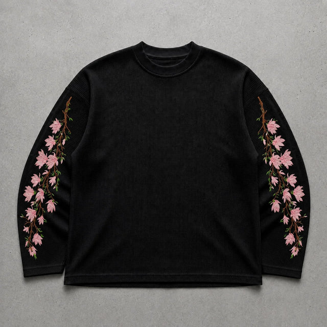 Black Sakura Waffle Tee