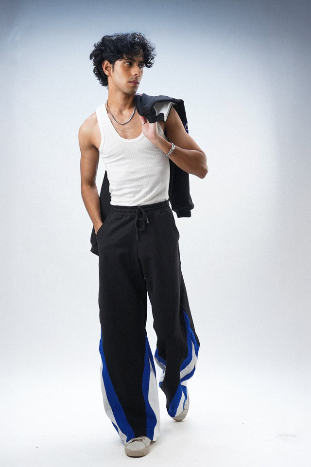 Blue Black white patchwork joggers