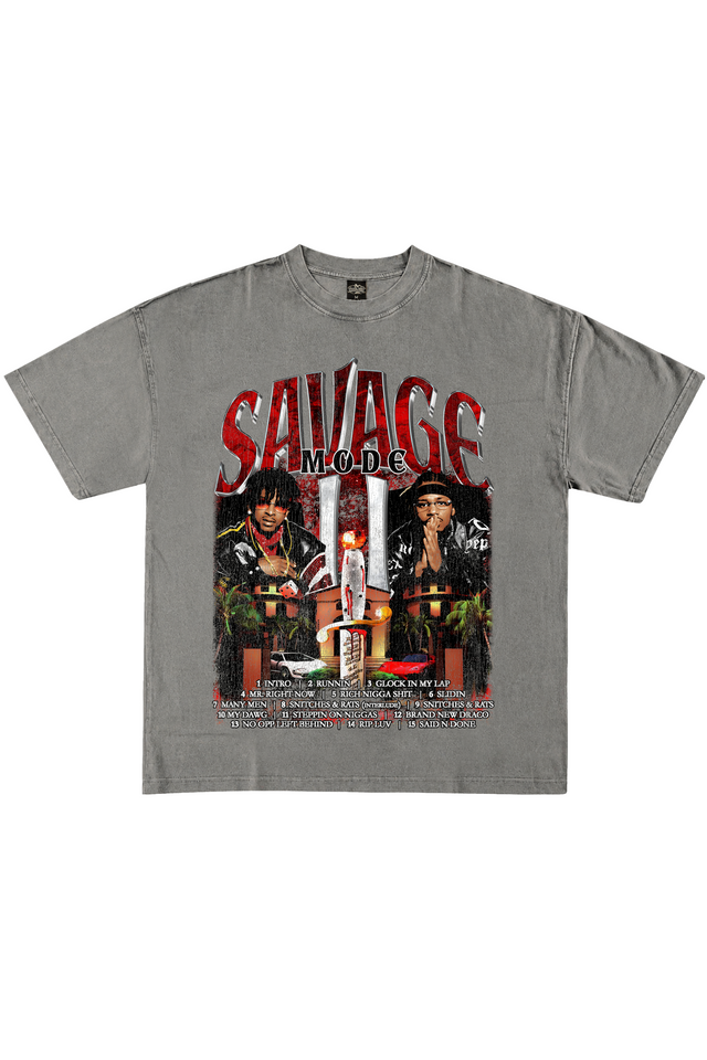SAVAGE MODE VINTAGE GREY GRAPHIC T-SHIRT