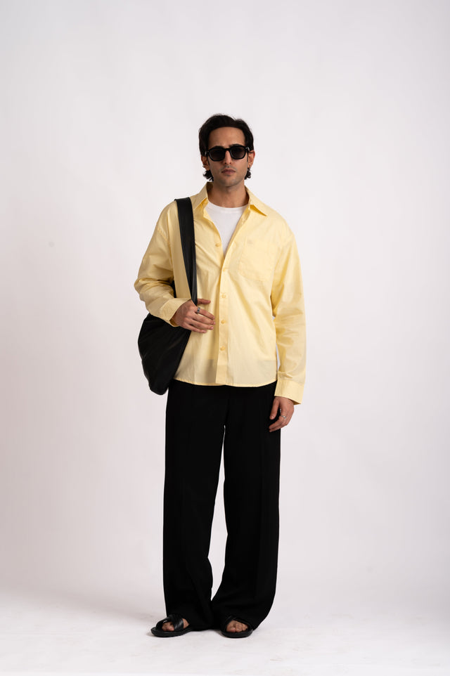 Sunwashed Yellow Cotton Shirt- Relaxed Fit