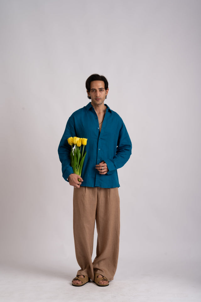 Cobalt Blue Linen Shirt- Relaxed Fit