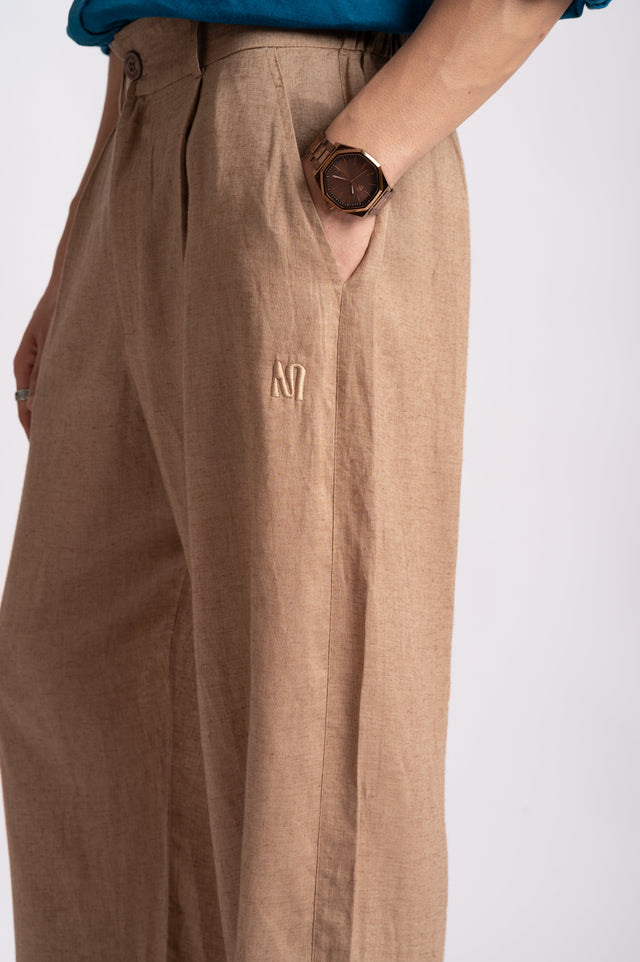 Relaxed Fit Pure Linen Trousers – Desert Taupe