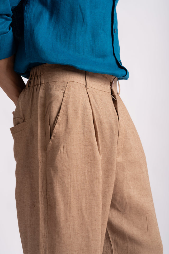 Relaxed Fit Pure Linen Trousers – Desert Taupe