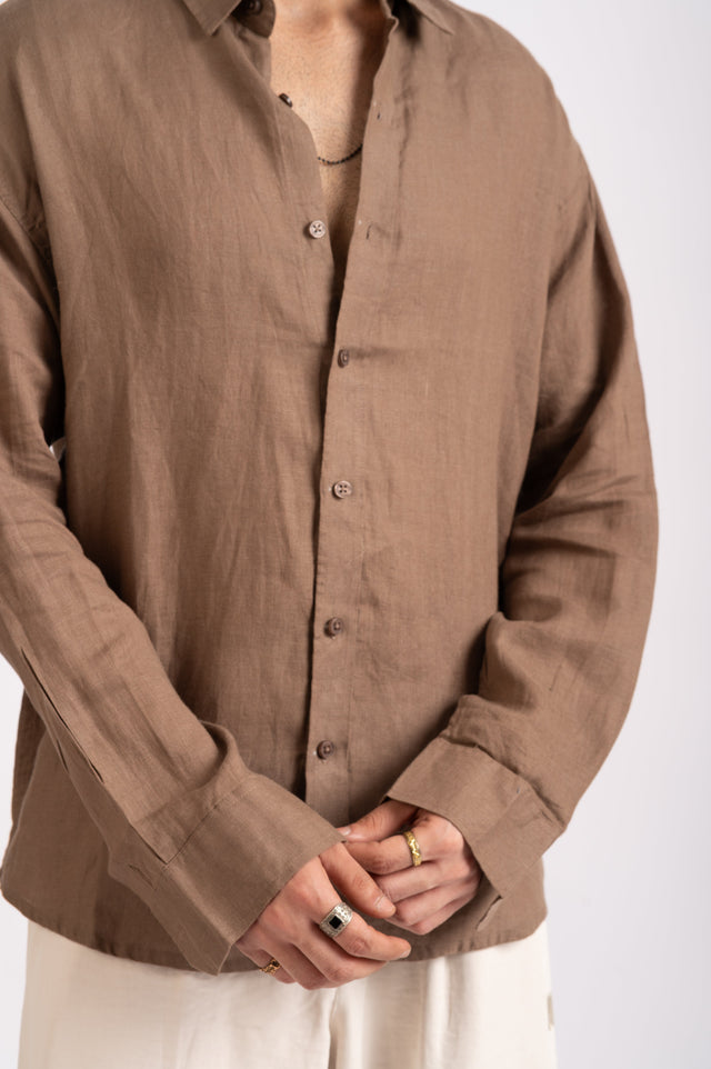 Oat Brown Linen Shirt- Relaxed Fit