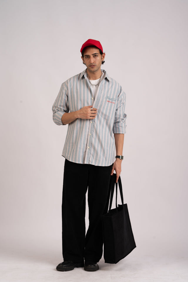 Costal Blue Stripe Cotton Shirt- Relaxed Fit