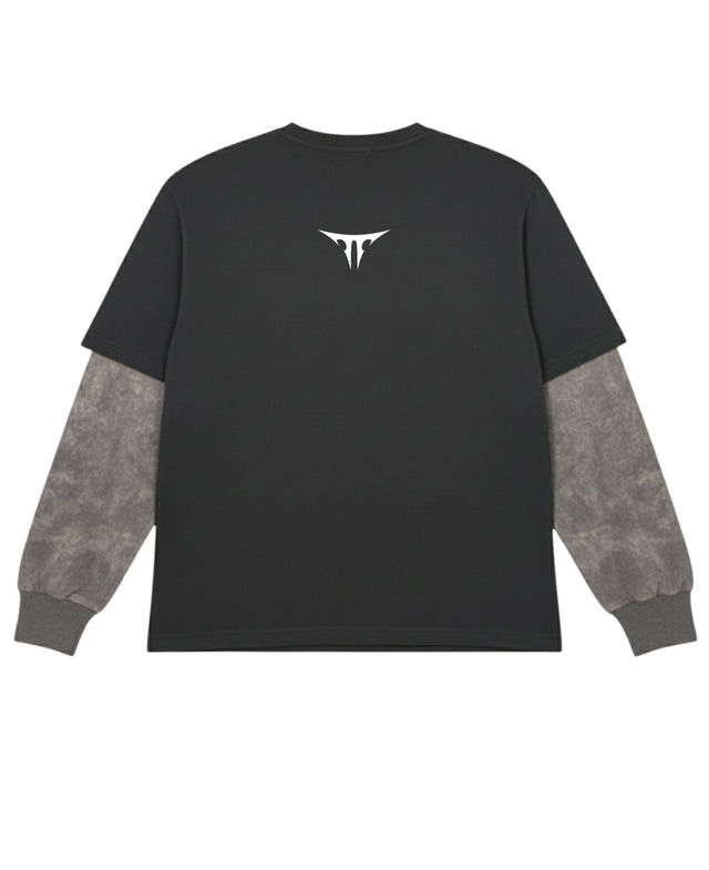 Black With Acidwash Sleeve Oversized Tee Back Design