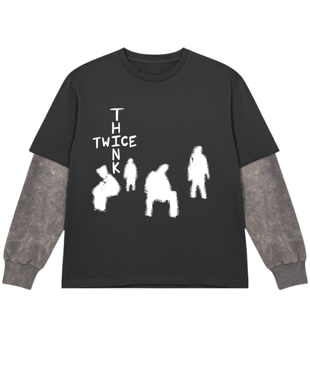 Black With Acidwash Sleeve Oversized Tee Front Design