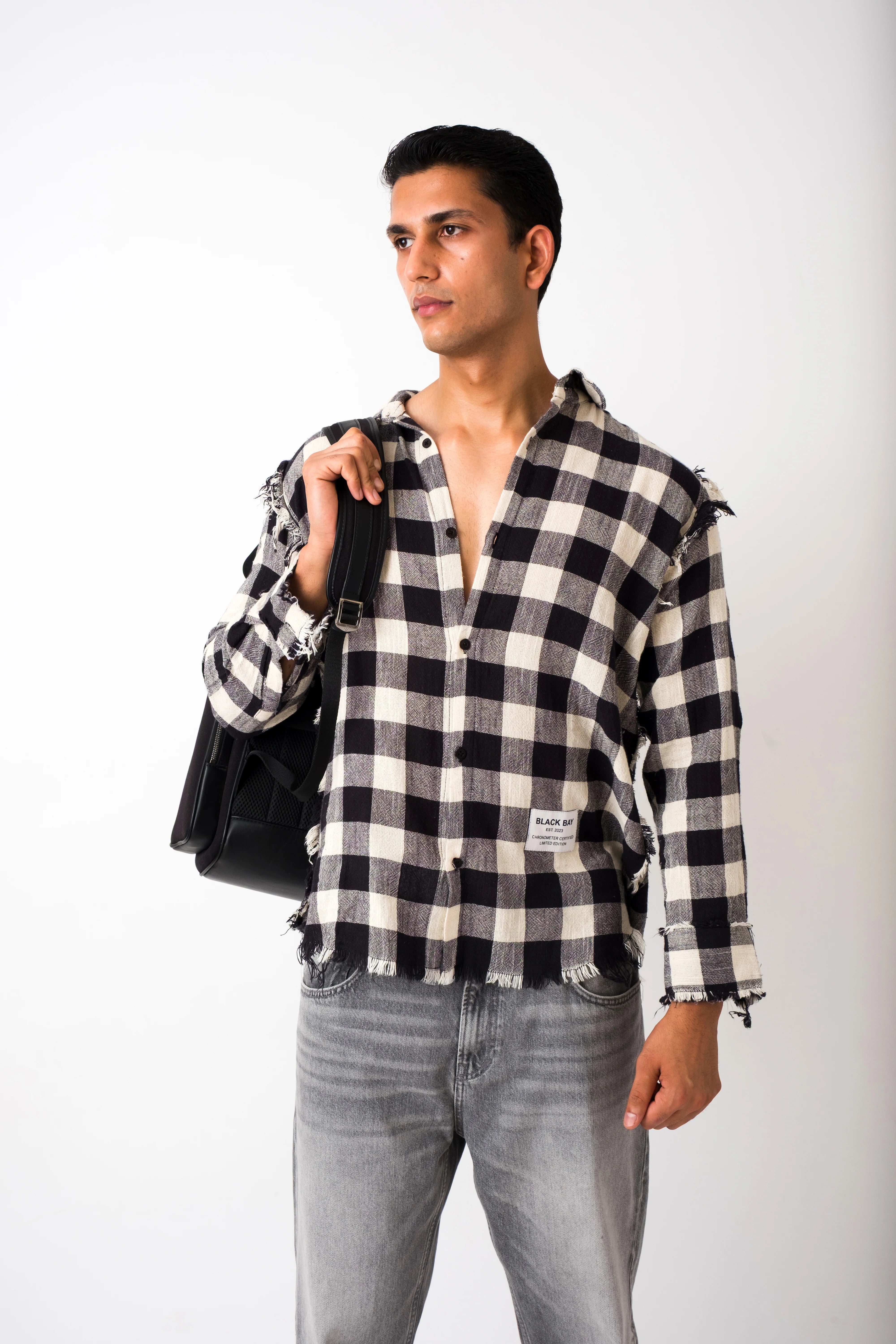 FRAYED NOIR PLAID SHIRT