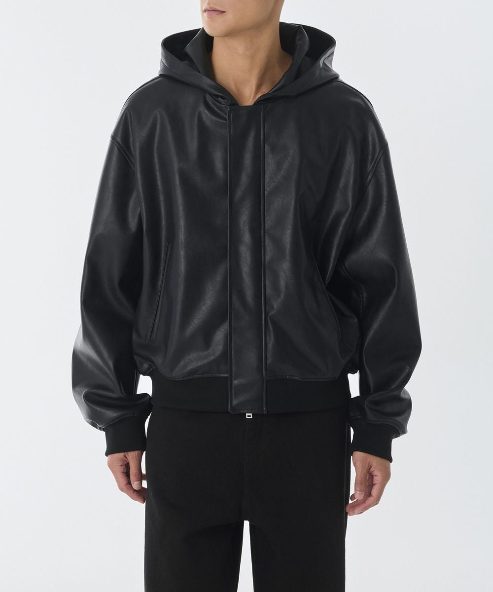 NOIR HOODED LEATHER JACKET (EOSS)