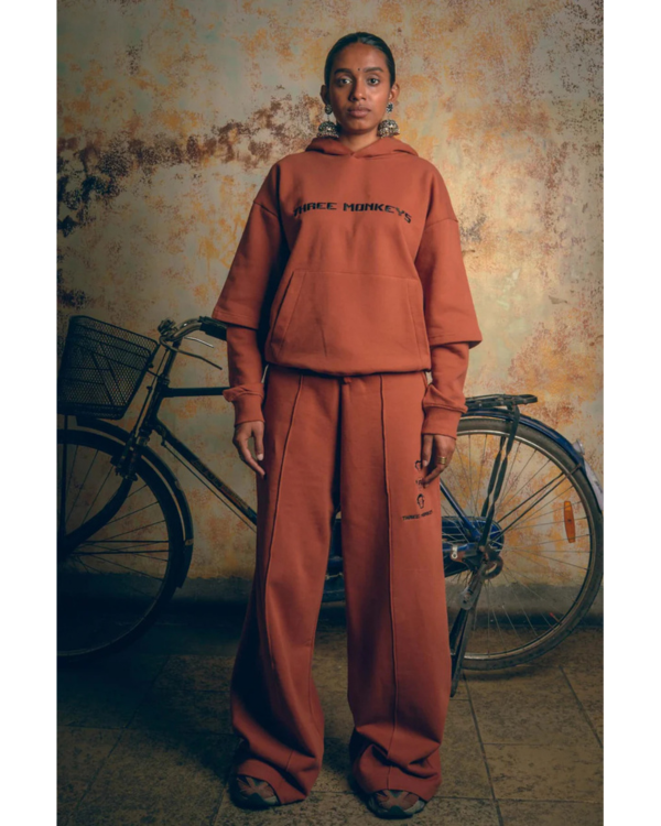 Unisex Double Sleeve Brown Hoodie