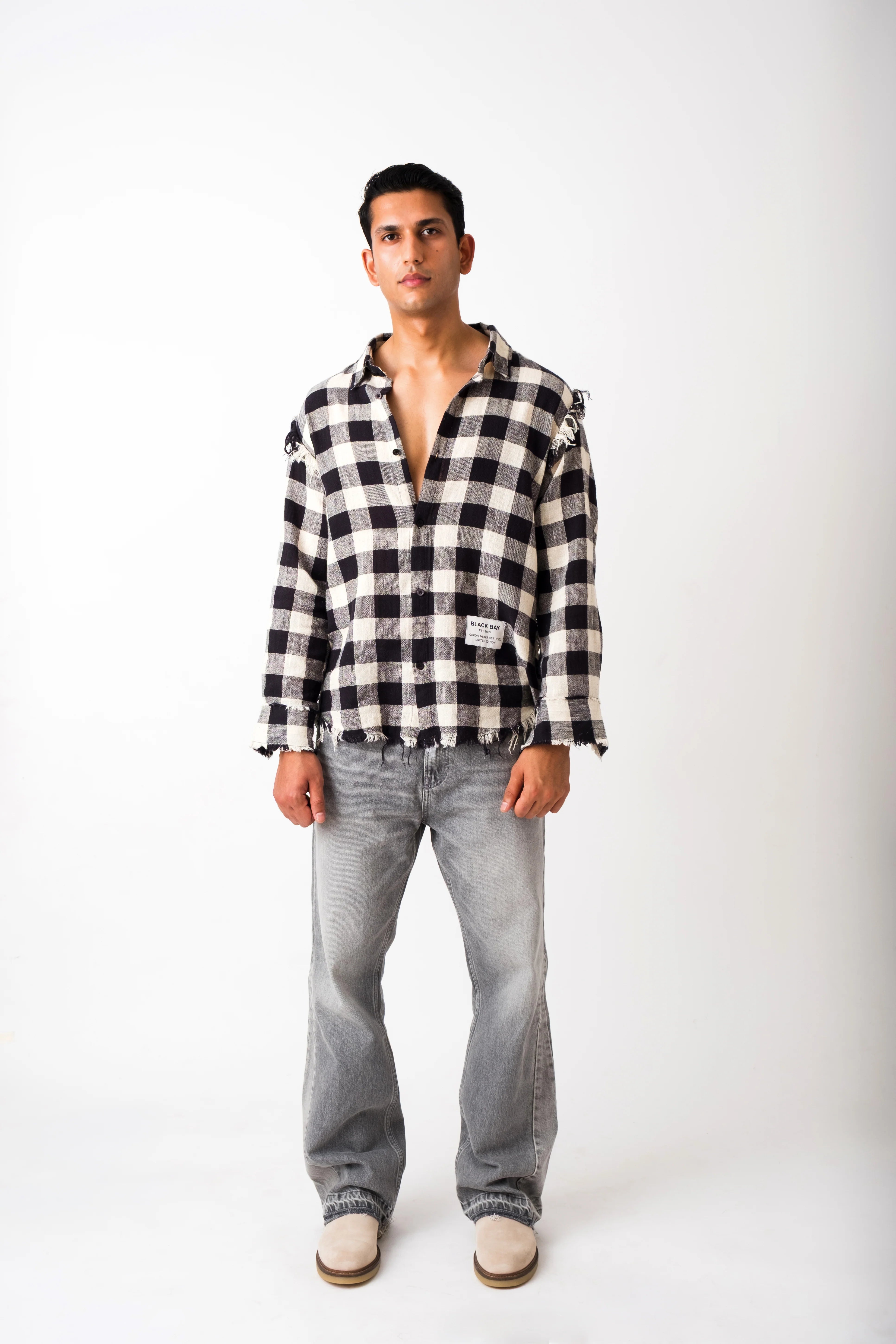 FRAYED NOIR PLAID SHIRT