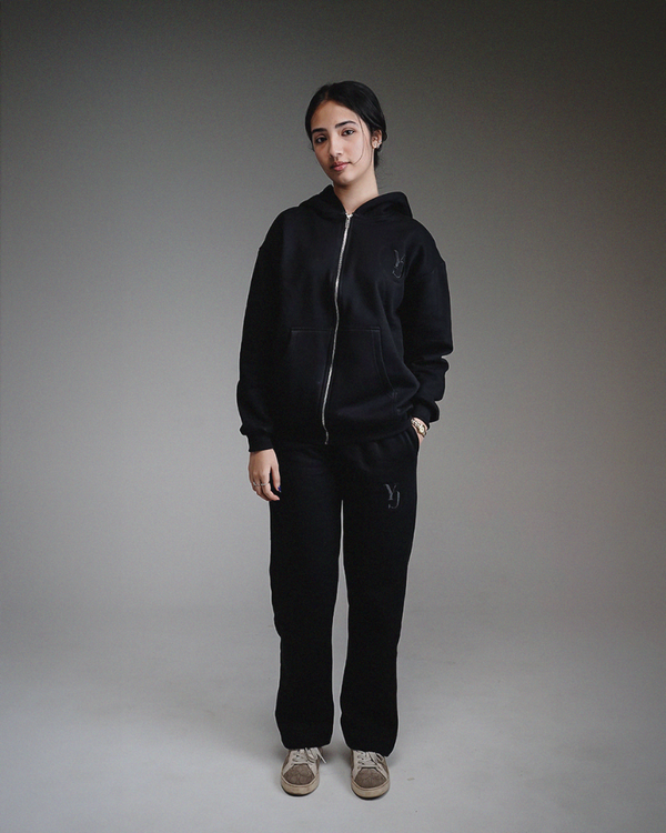WIDE SWEAT PANTS - BLACK