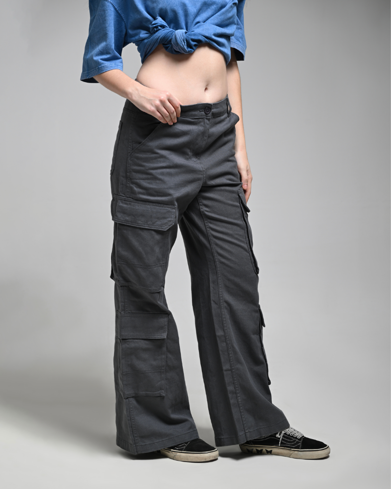 Women Deep Grey Cargo Pants