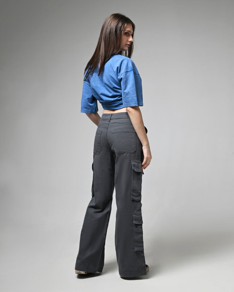 Women Deep Grey Cargo Pants