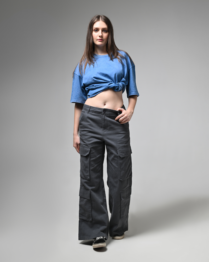 Women Deep Grey Cargo Pants