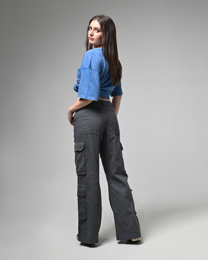 Women Deep Grey Cargo Pants