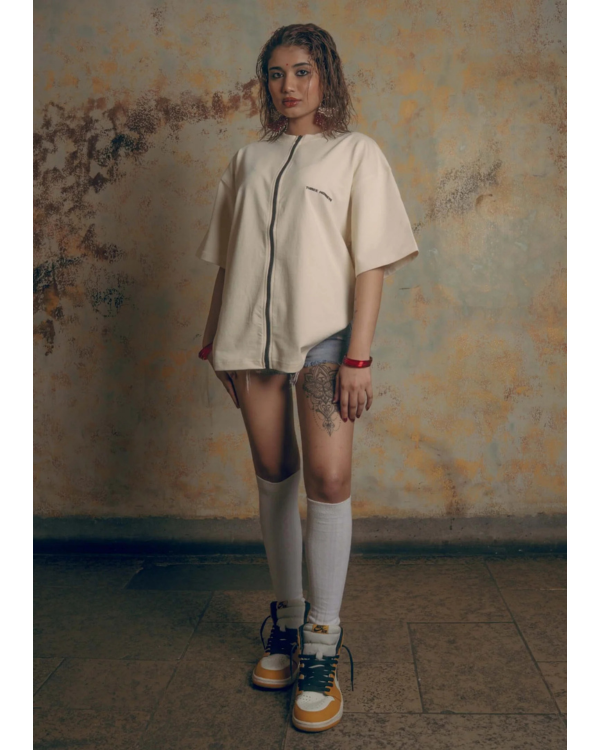 Unisex Beige Zipper Tee