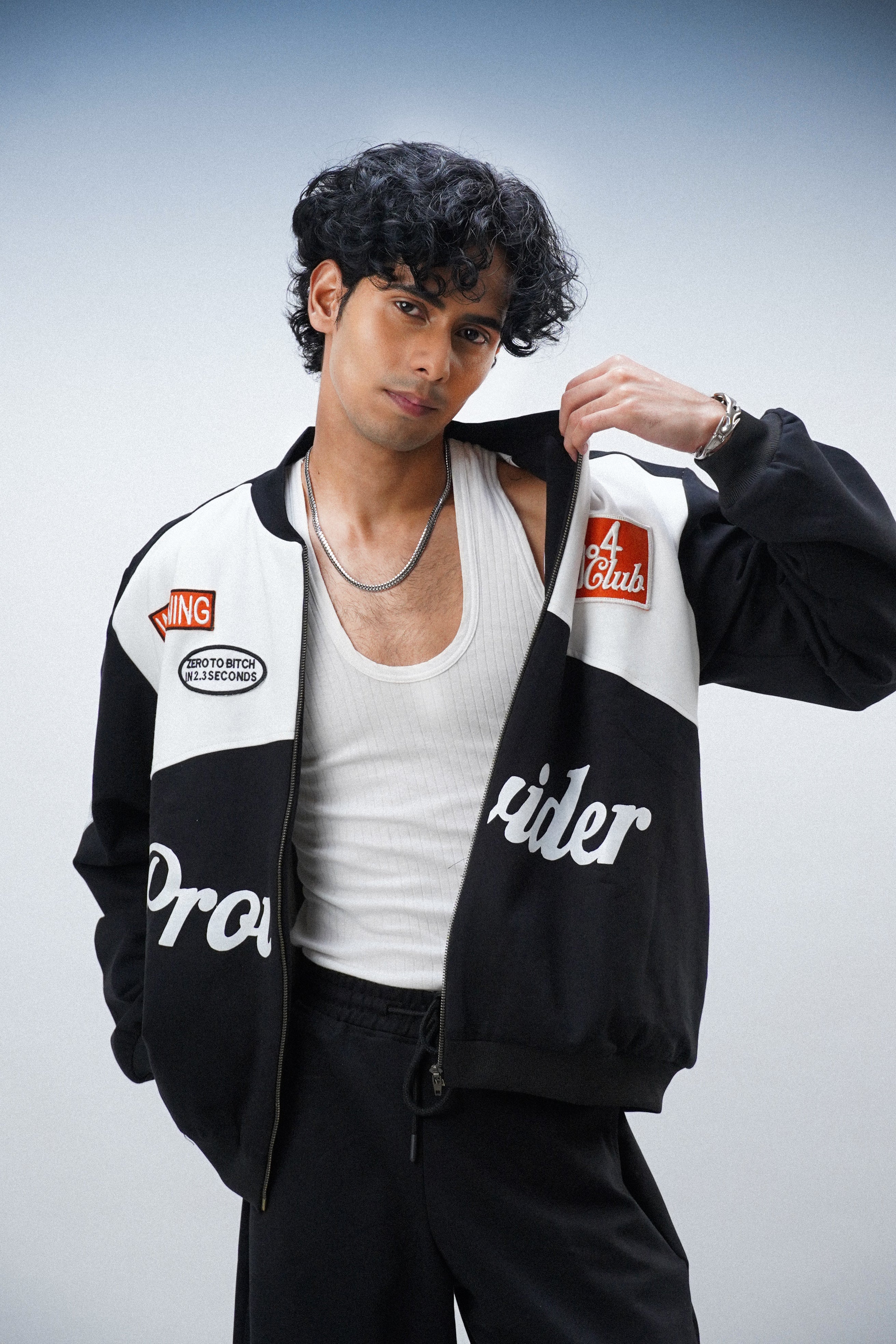 Blue Black white patchwork joggers