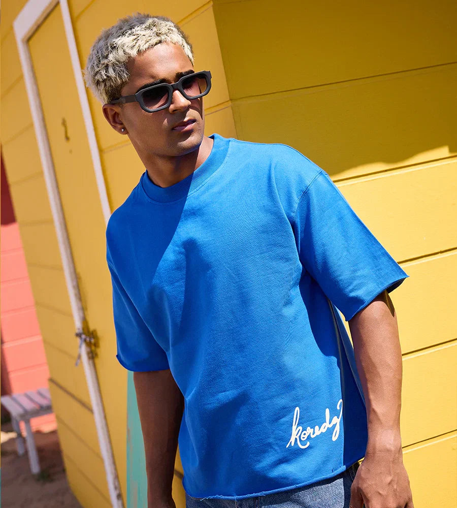 KOREDG BASIC T-SHIRT - BLUE ( RAW HEM )