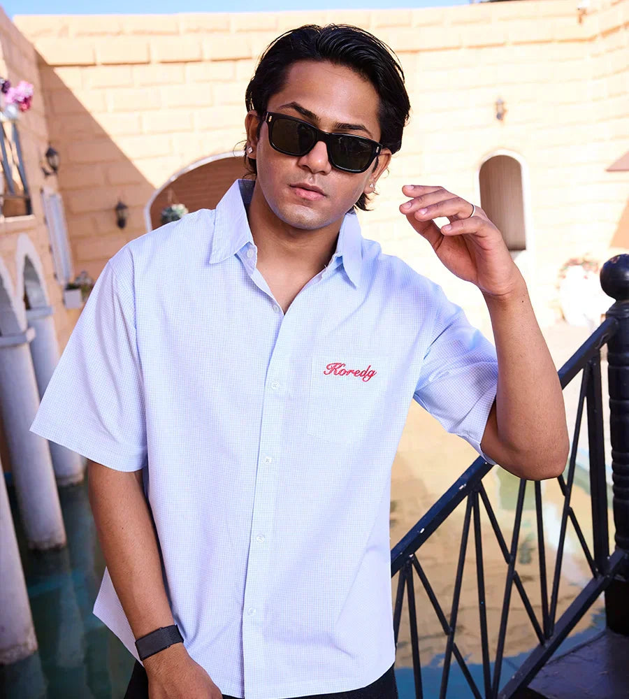 MICRO CHECKS SHIRT - PASTEL BLUE