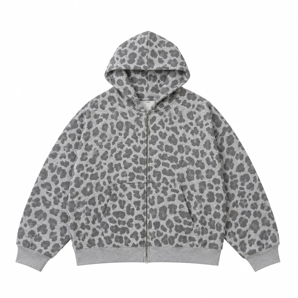 Grey Leopard Zip Hoodie