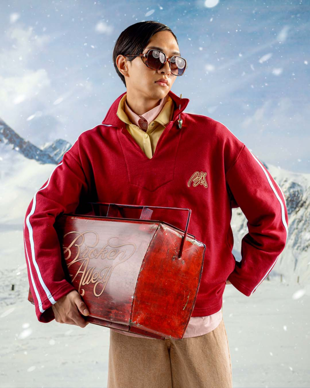 BA SKI CLUB STRIPED SWEATSHIRT