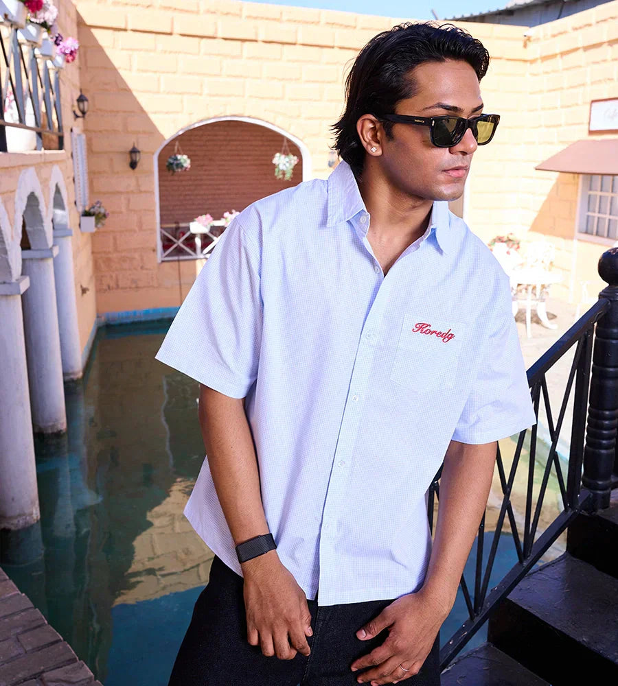 MICRO CHECKS SHIRT - PASTEL BLUE