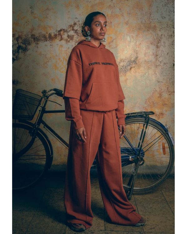 Unisex Double Sleeve Brown Hoodie