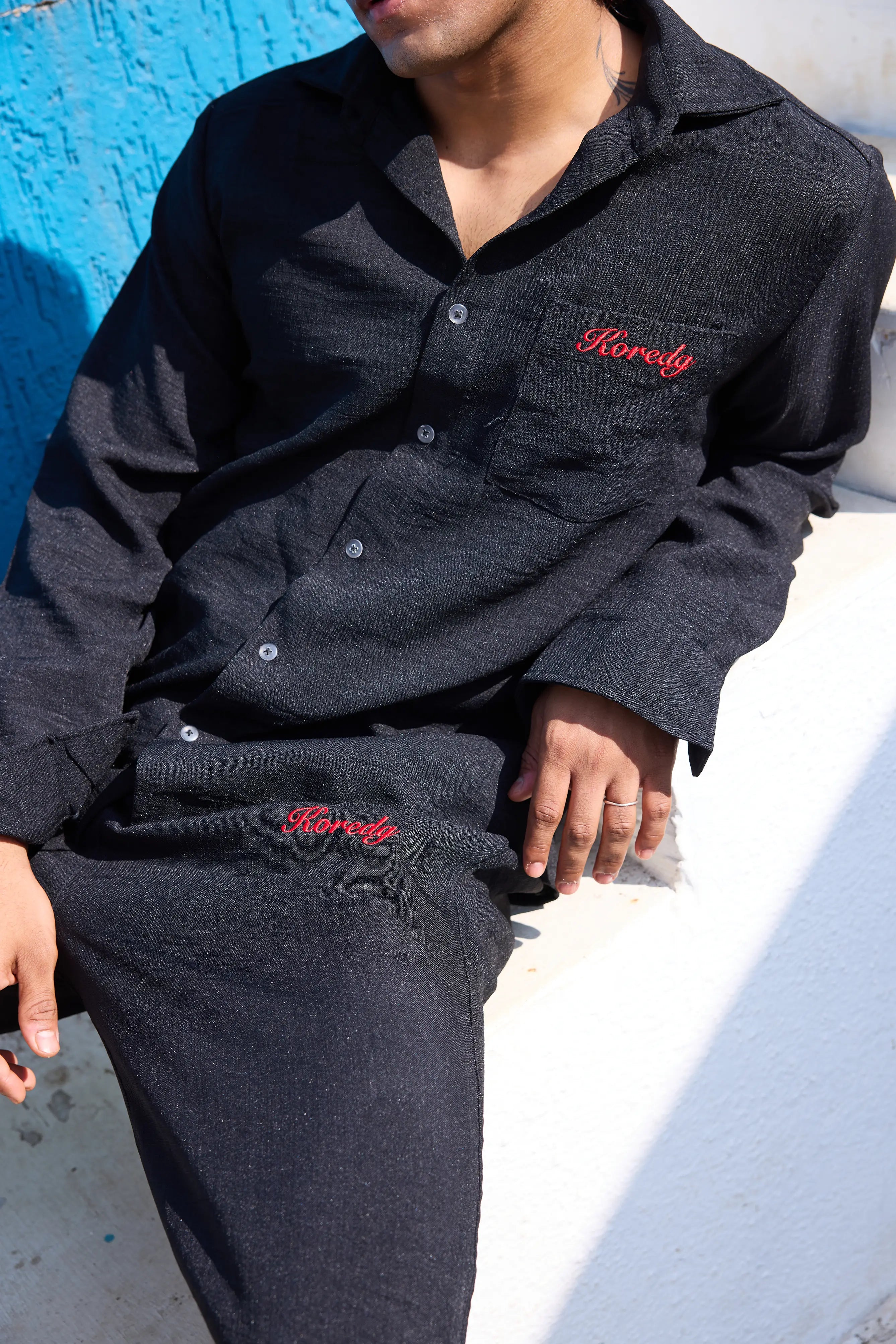 LINEN CO-ORD SET - BLACK