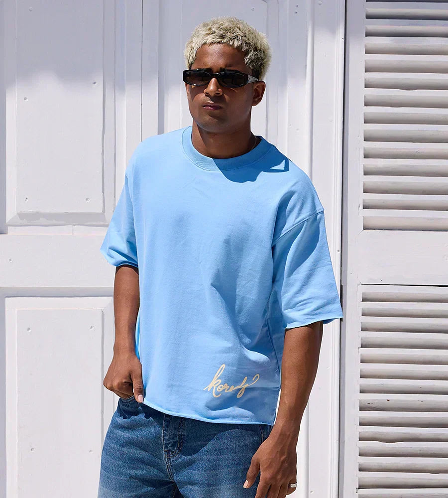 KOREDG BASIC T-SHIRT - SKY BLUE ( RAW HEM )