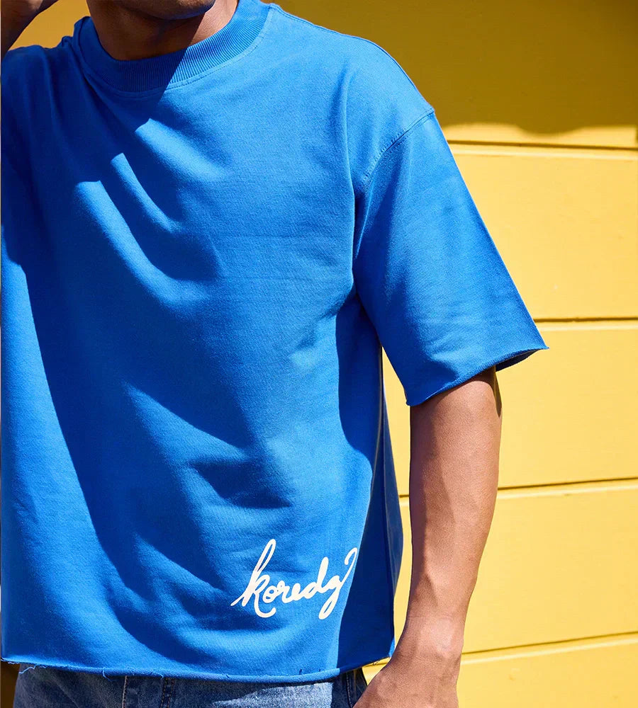 KOREDG BASIC T-SHIRT - BLUE ( RAW HEM )