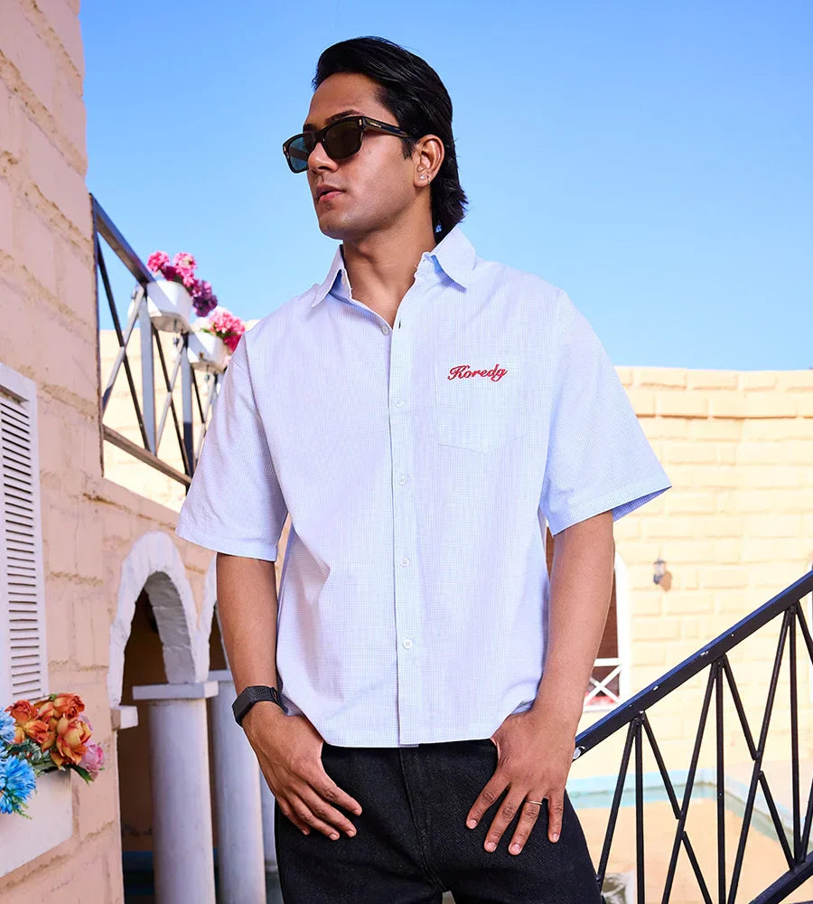 MICRO CHECKS SHIRT - PASTEL BLUE