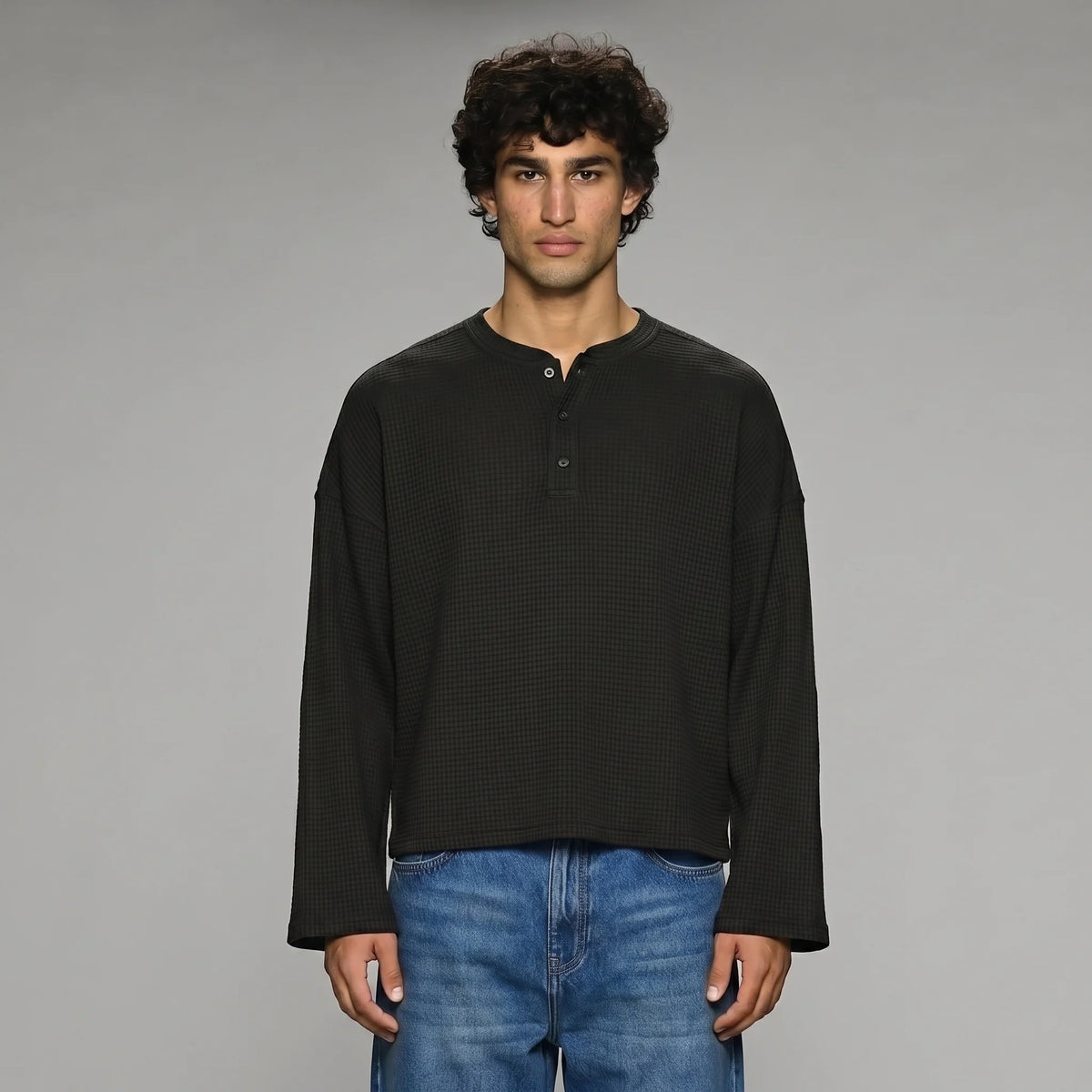 Black Waffle Henley