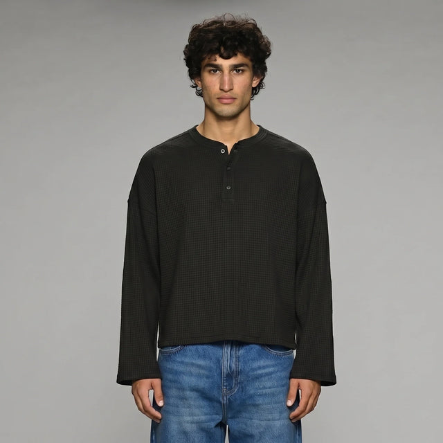 Black Waffle Henley