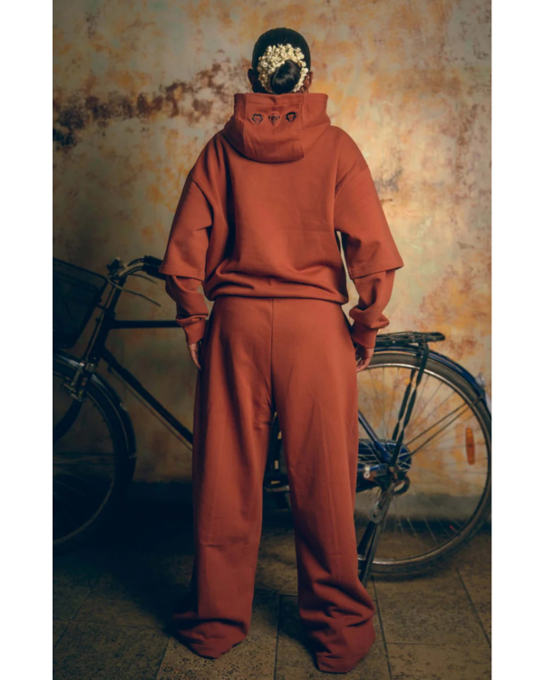 Unisex Double Sleeve Brown Hoodie