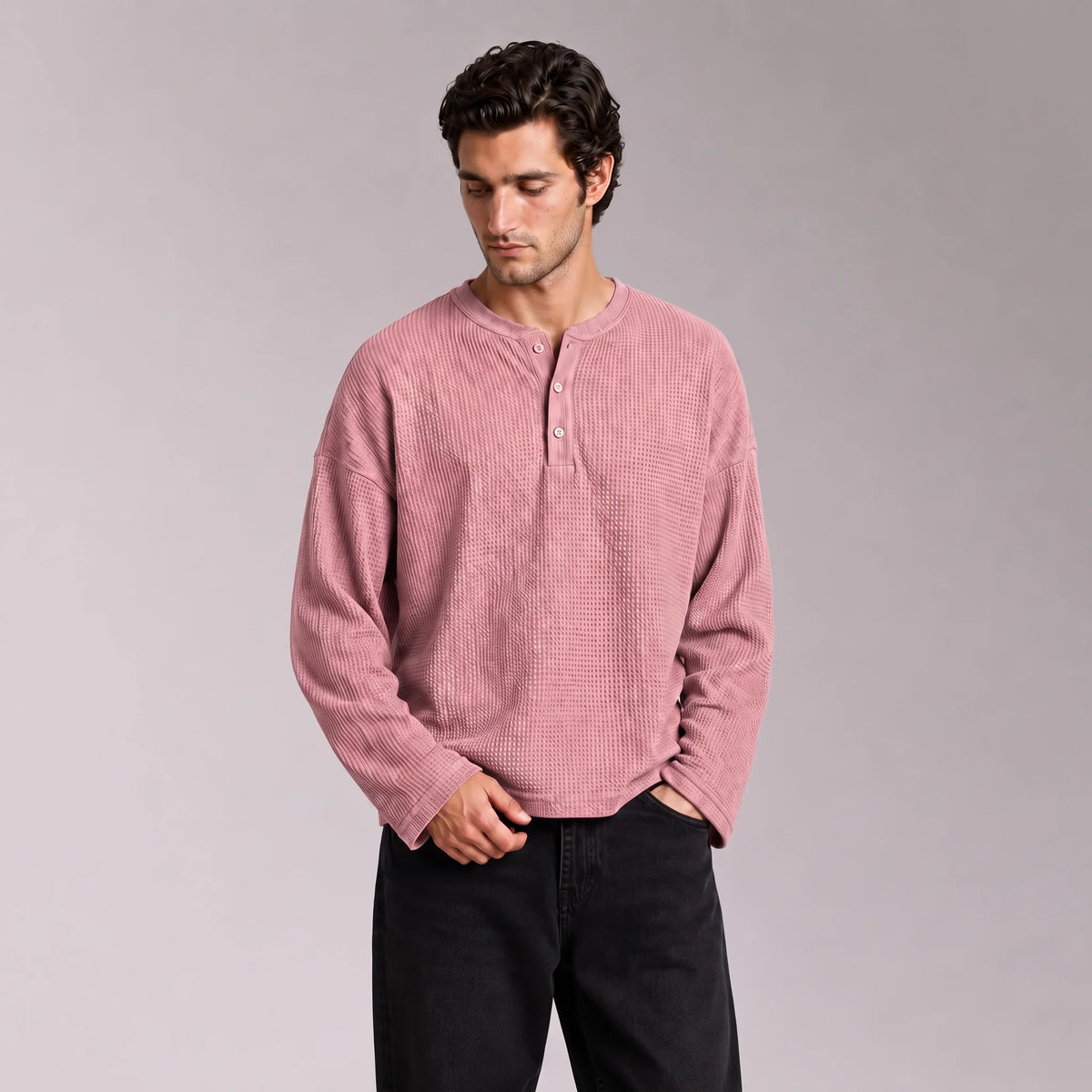 Pink Waffle Henley
