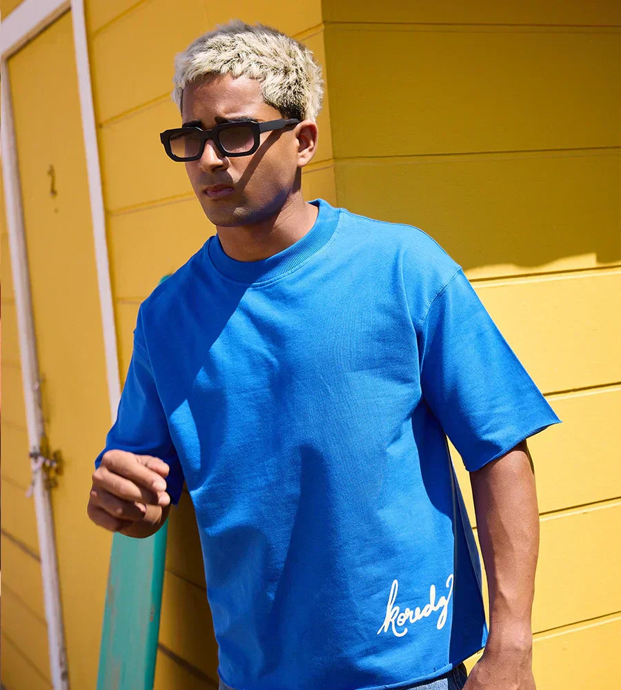 KOREDG BASIC T-SHIRT - BLUE ( RAW HEM )