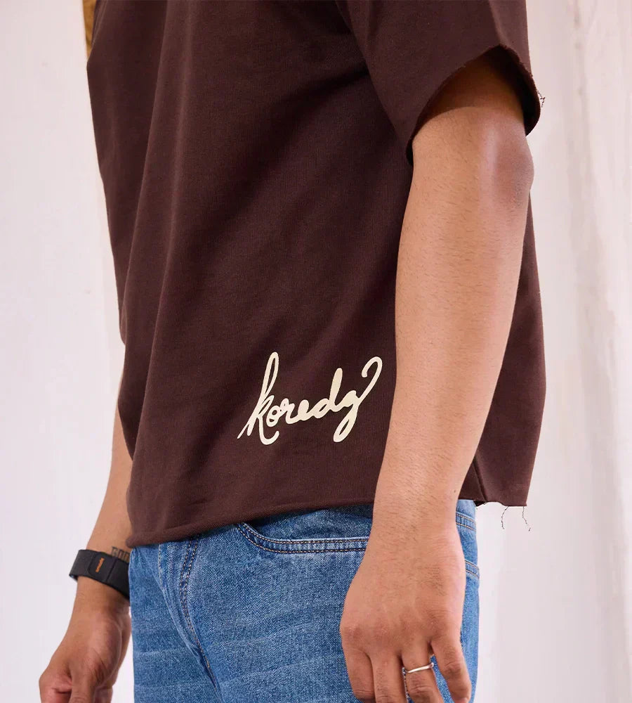 KOREDG BASIC T-SHIRT - BROWN ( RAW HEM )