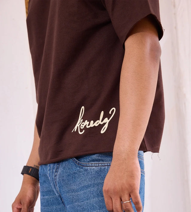 KOREDG BASIC T-SHIRT - BROWN ( RAW HEM )