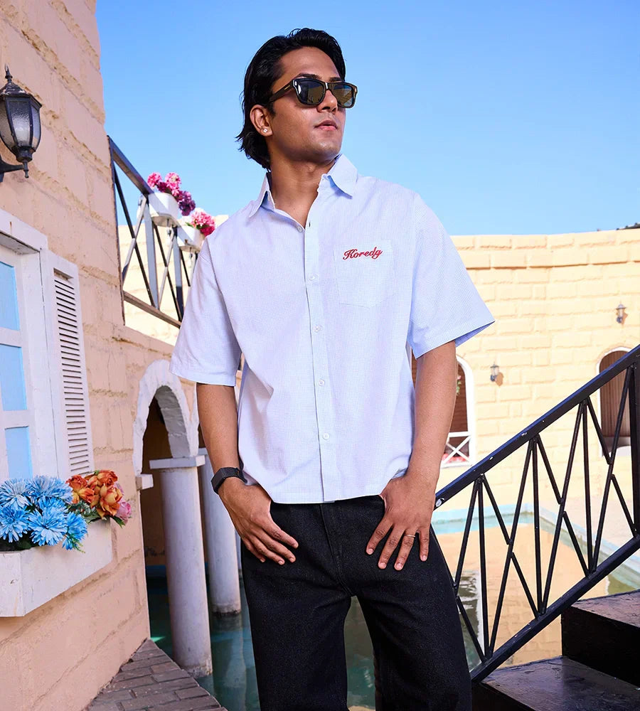 MICRO CHECKS SHIRT - PASTEL BLUE