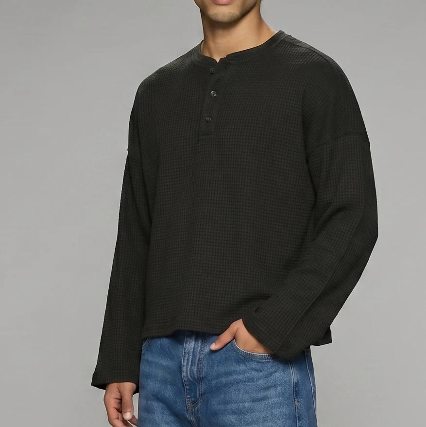 Black Waffle Henley