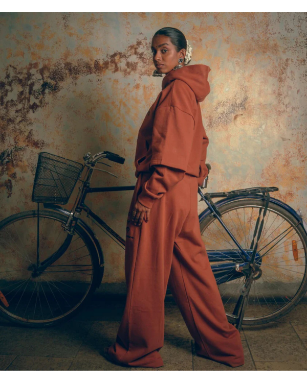 Unisex Double Sleeve Brown Hoodie