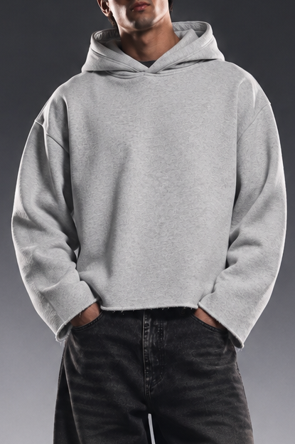 HEATHER GREY CROPPED ESSENTIAL HOODIE