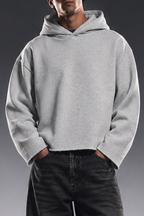 HEATHER GREY CROPPED ESSENTIAL HOODIE