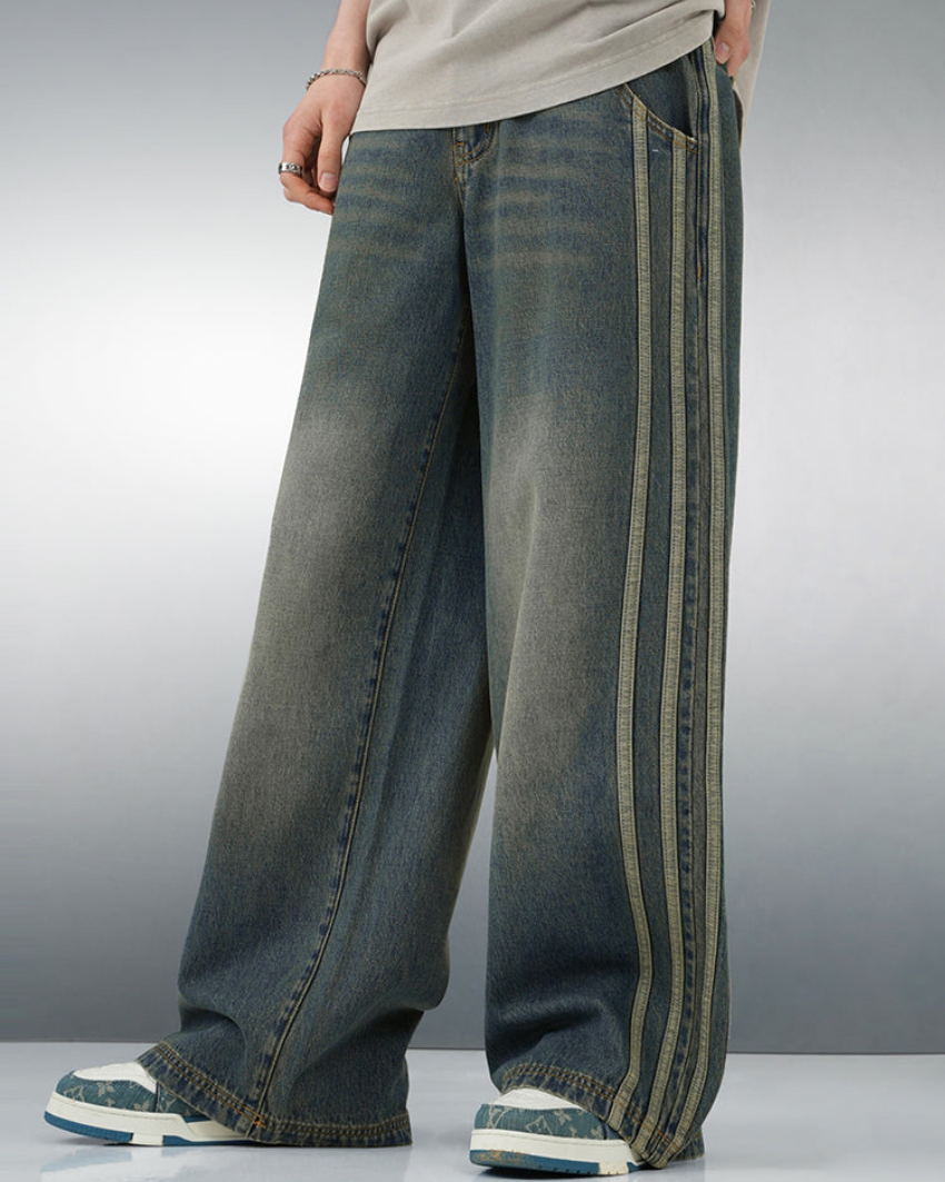 Vintage Striped Denim Jeans - Tinted Green
