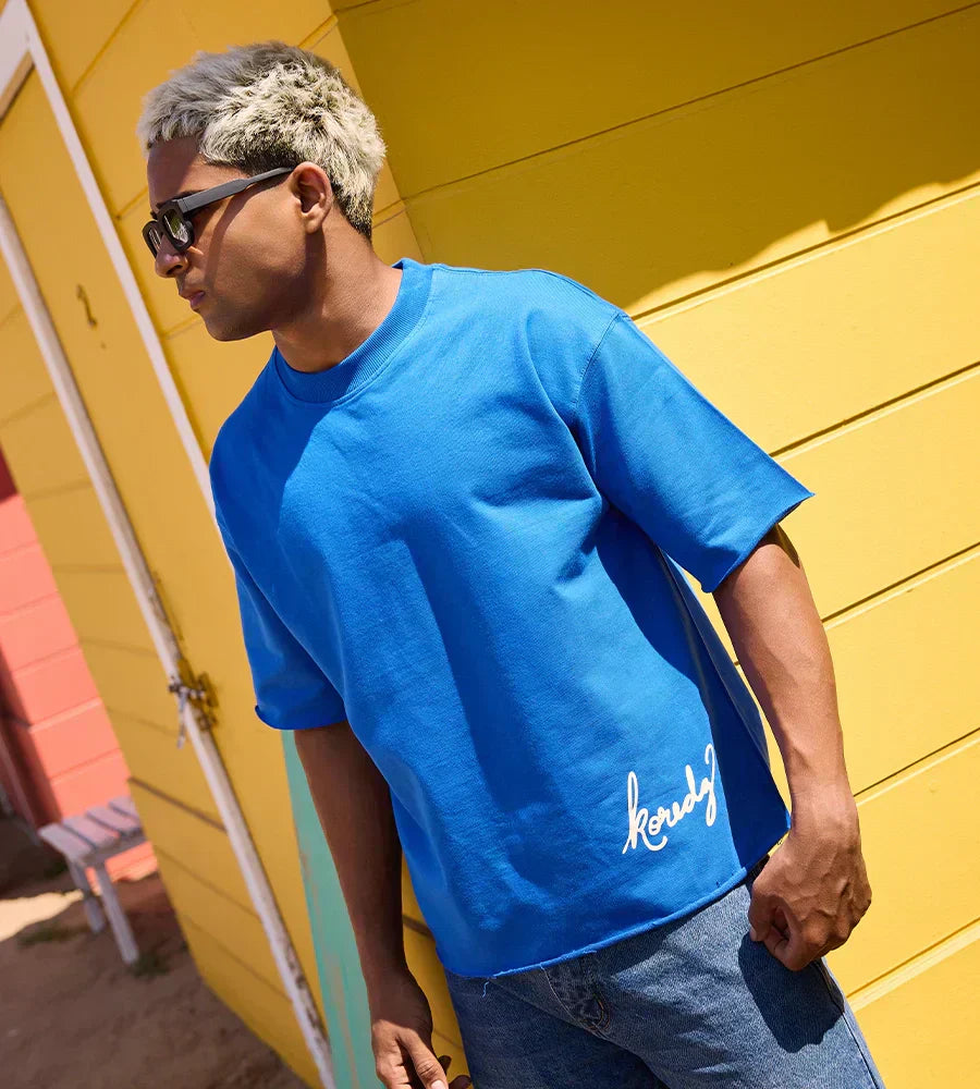 KOREDG BASIC T-SHIRT - BLUE ( RAW HEM )