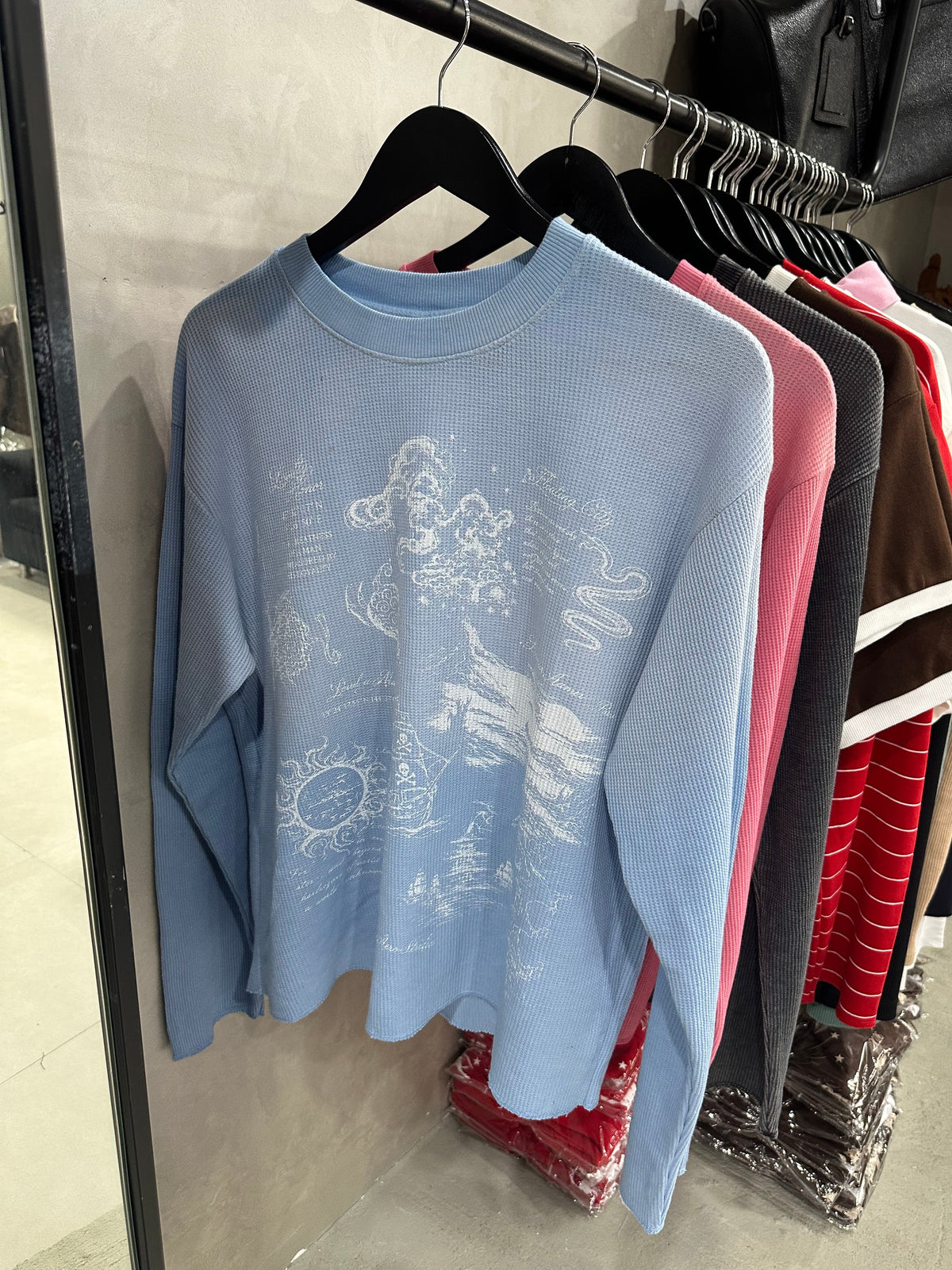 BLUE WASHED WAFFLE TEE