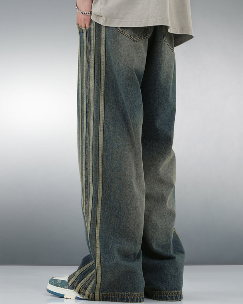 Vintage Striped Denim Jeans - Tinted Green